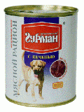 Консервы для собак Четвероногий ГУРМАН Мясной рацион с печенью 0,85 кг.
